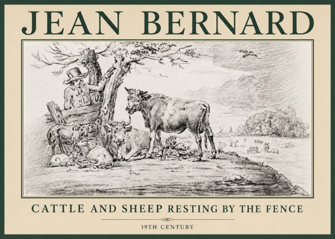 Jean Bernard Cattle and Sheep Resting by the Fence No4 - Poster