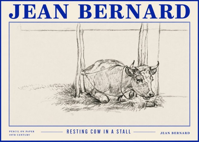 Jean Bernard Resting Cow in a Stall No4 - Poster