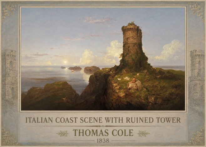 Thomas Cole Italian Coast Scene with Ruined Tower I No1 - Poster