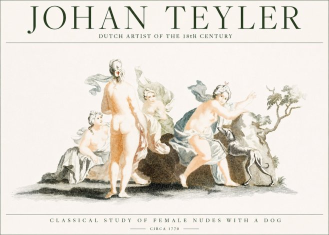 Johan Teyler Classical Study of Female Nudes with a Dog No1 - Poster