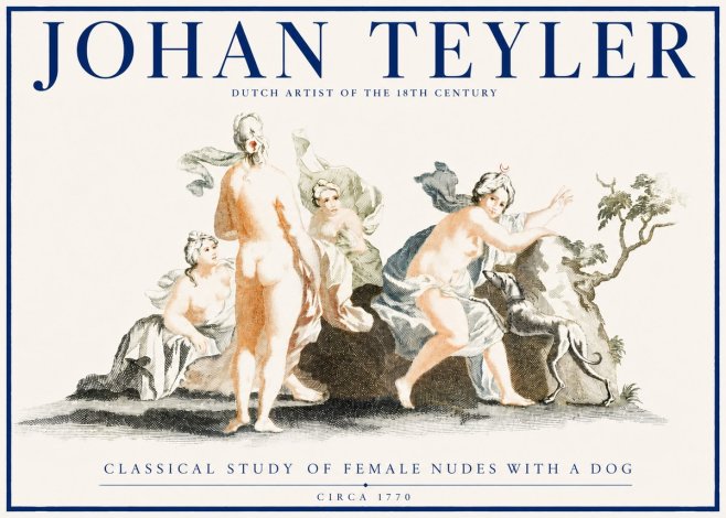 Johan Teyler Classical Study of Female Nudes with a Dog No2 - Poster