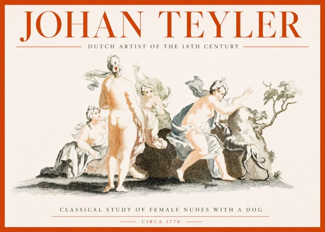 Johan Teyler Classical Study of Female Nudes with a Dog No3 - Poster