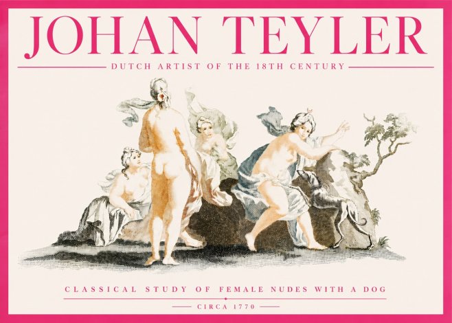 Johan Teyler Classical Study of Female Nudes with a Dog No4 - Poster
