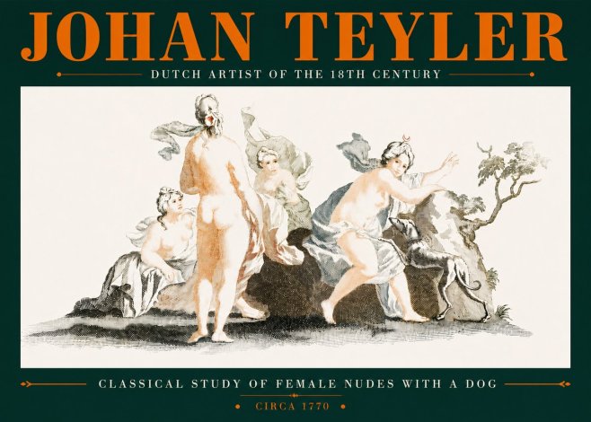 Johan Teyler Classical Study of Female Nudes with a Dog No5 - Poster