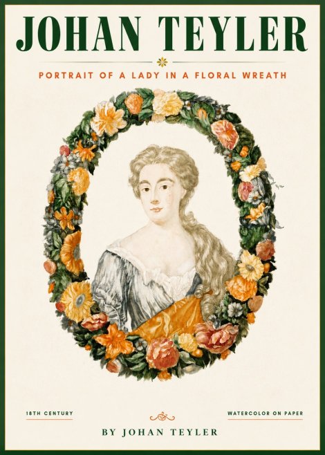 Johan Teyler Portrait of a Lady in a Floral Wreath No4 - Poster