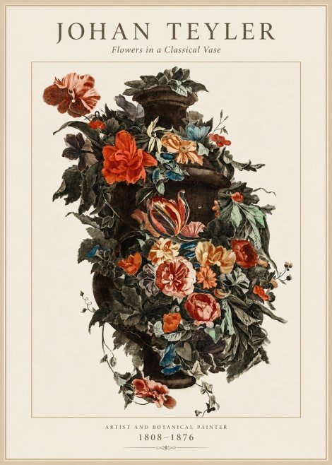 Johan Teyler Flowers in a Classical Vase No1 - Poster