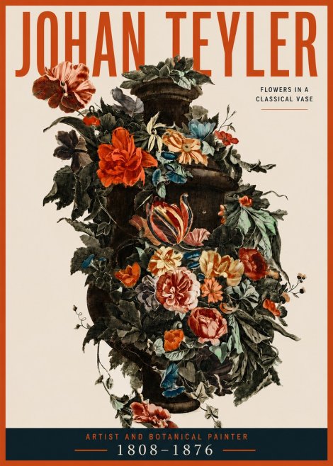 Johan Teyler Flowers in a Classical Vase No3 - Poster