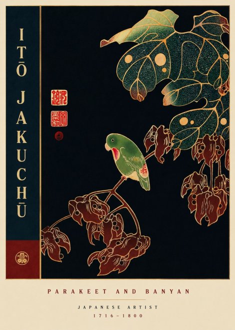 Itō Jakuchū Parakeet and Banyan No6 - Poster