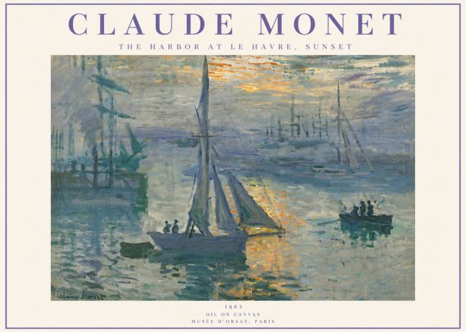 Monet The Harbor at Le Havre, Sunset No6 - Poster