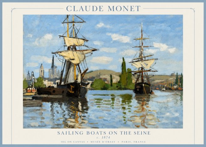 Monet Sailing Boats on the Seine No2 - Poster