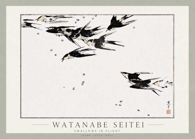 Watanabe Seitei Swallows in Flight No3 - Poster
