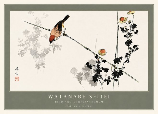 Watanabe Seitei Bird and Chrysanthemum No6 - Poster