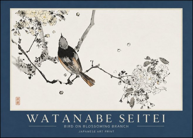 Watanabe Seitei Bird on Blossoming Branch No3 - Poster