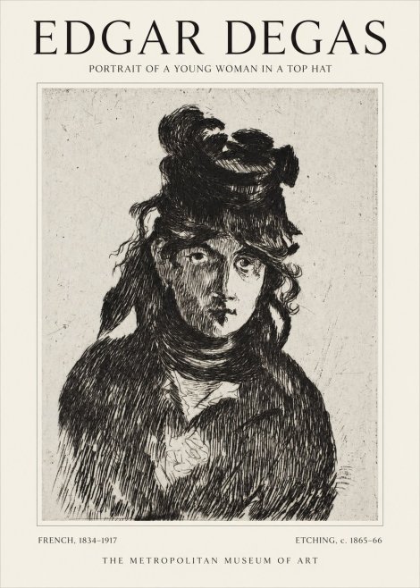 Edgar Degas Portrait of a Young Woman in a Top Hat No1 - Poster