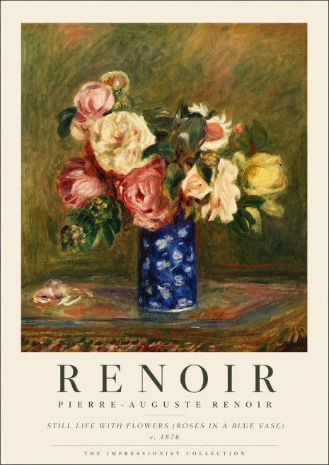 Renoir Still Life with Flowers (Roses in a Blue Vase) No5 - Poster