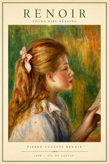 Renoir Young Girl Reading No4 - Poster