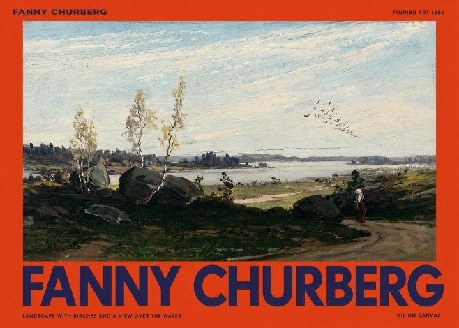Fanny Churberg Landscape with Birches and a View over the Water No2 - Poster