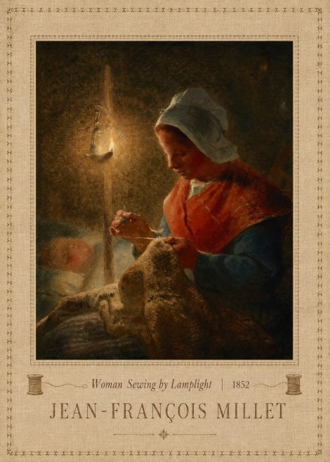 Jean-François Millet Woman Sewing by Lamplight No5 - Poster