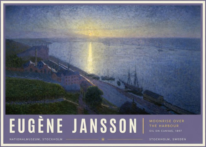 Eugène Jansson Moonrise over the Harbour No5 - Poster