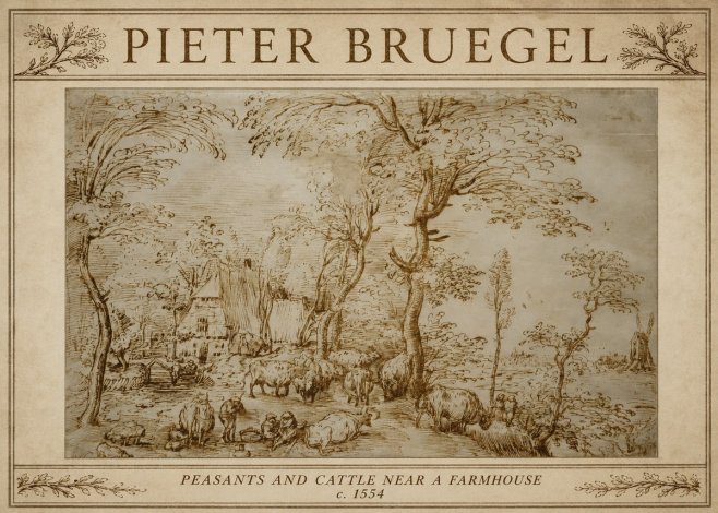 Pieter Bruegel Peasants and Cattle Near a Farmhouse No3 - Poster