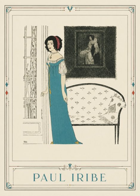 Paul Iribe Elegant Lady in Blue Dress No1 - Poster