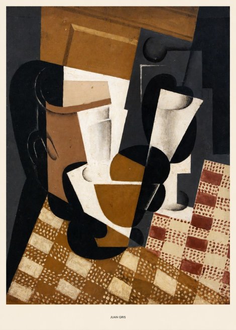 Juan Gris Cubist Still Life with Glass and Tablecloth No5 - Poster