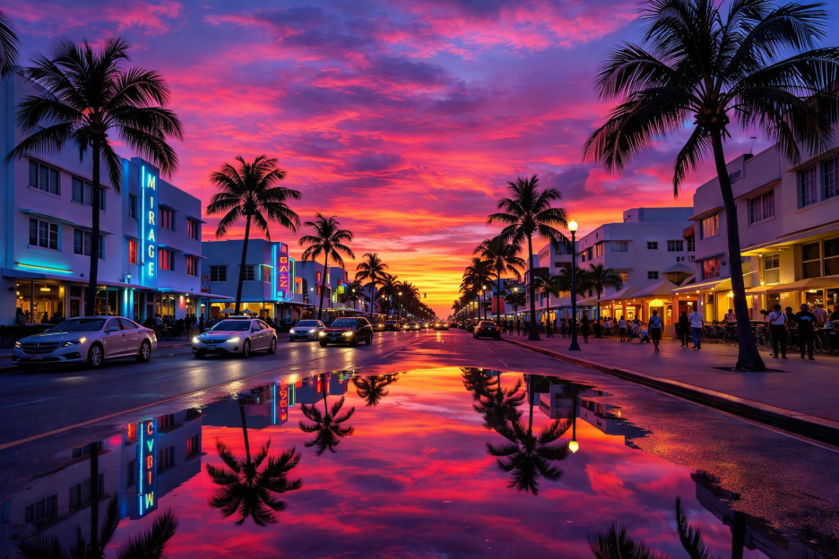 Neon Bay Reflection