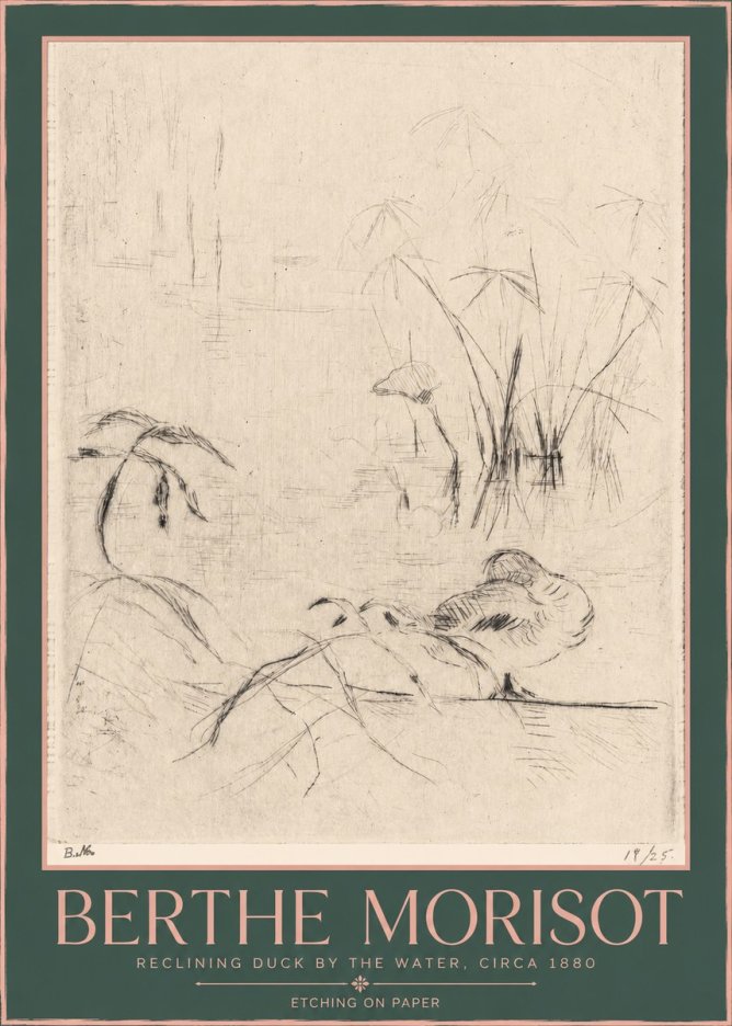 Berthe Morisot Reclining Duck by the Water No2 - Poster