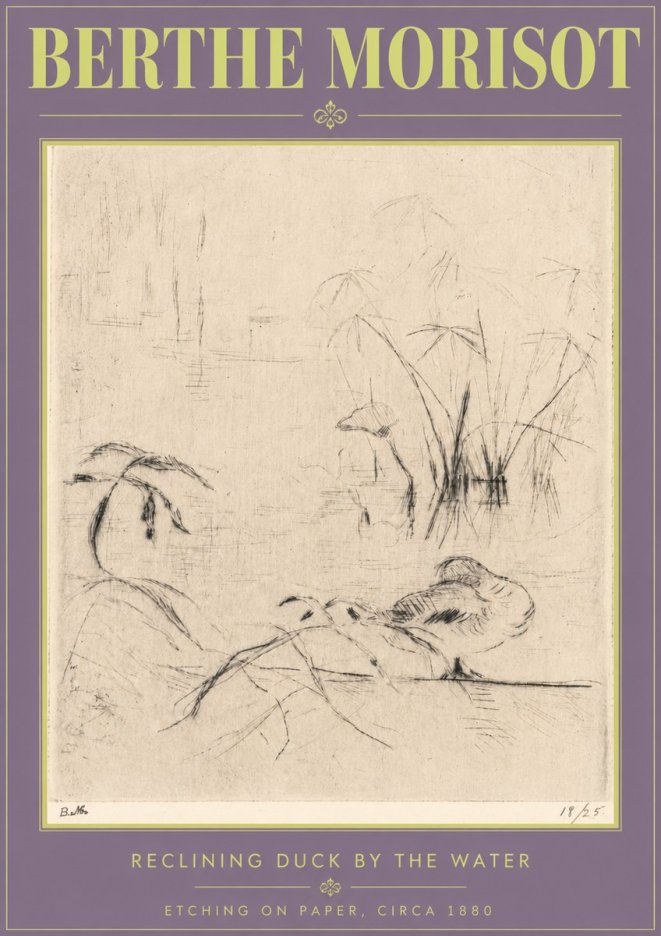 Berthe Morisot Reclining Duck by the Water No4 - Poster