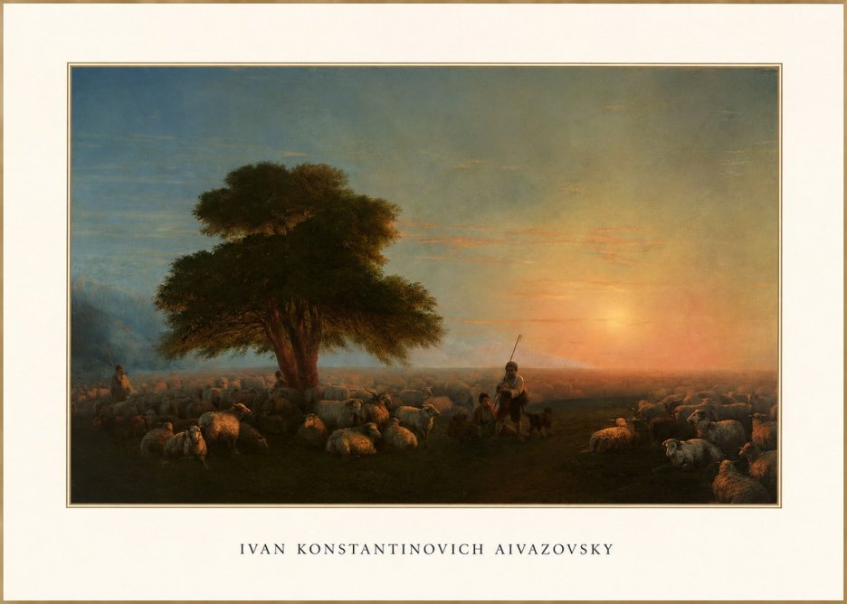 Ivan Konstantinovich Aivazovsky Shepherd with Flock at Sunset No3 - Poster