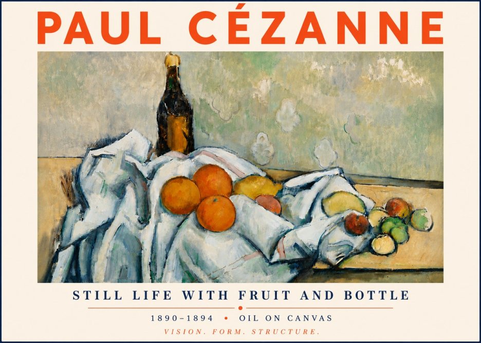 Paul Cézanne Still Life with Fruit and Bottle No6 - Poster