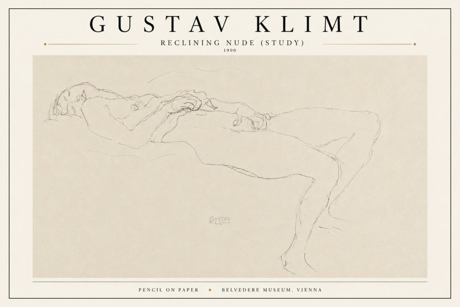 Klimt Reclining Nude (Study) No3 - Poster