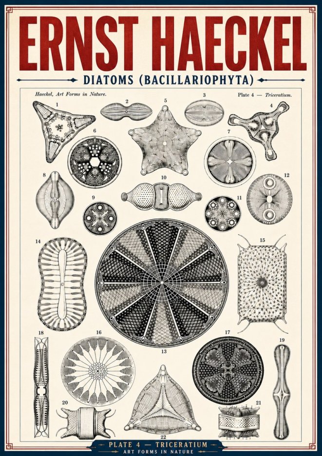 Ernst Haeckel Diatoms (Bacillariophyta) Plate 4 – Triceratium No6 - Poster