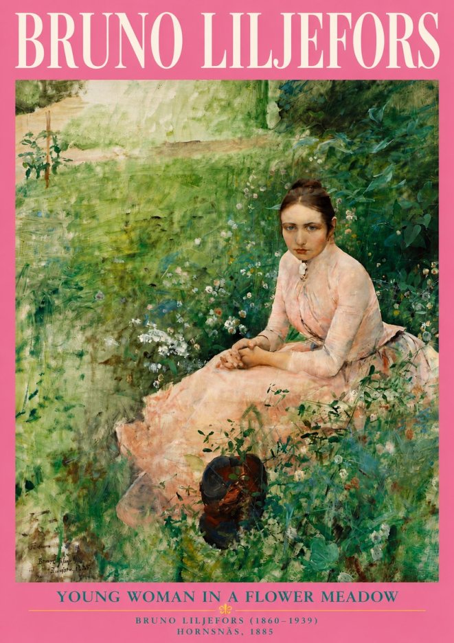 Bruno Liljefors Young Woman in a Flower Meadow No4 - Poster