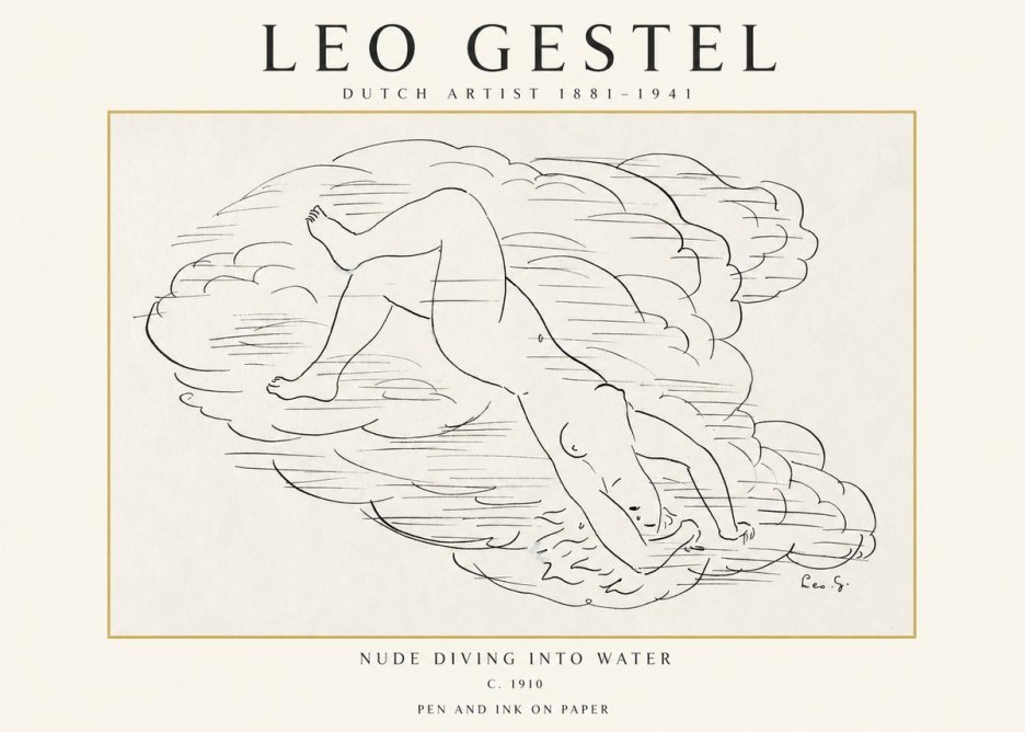 Leo Gestel Nude Diving into Water No1 - Poster