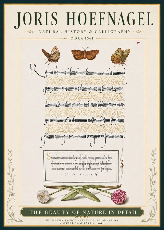 Joris Hoefnagel Butterflies, Flowers and Calligraphy Page No5 - Poster