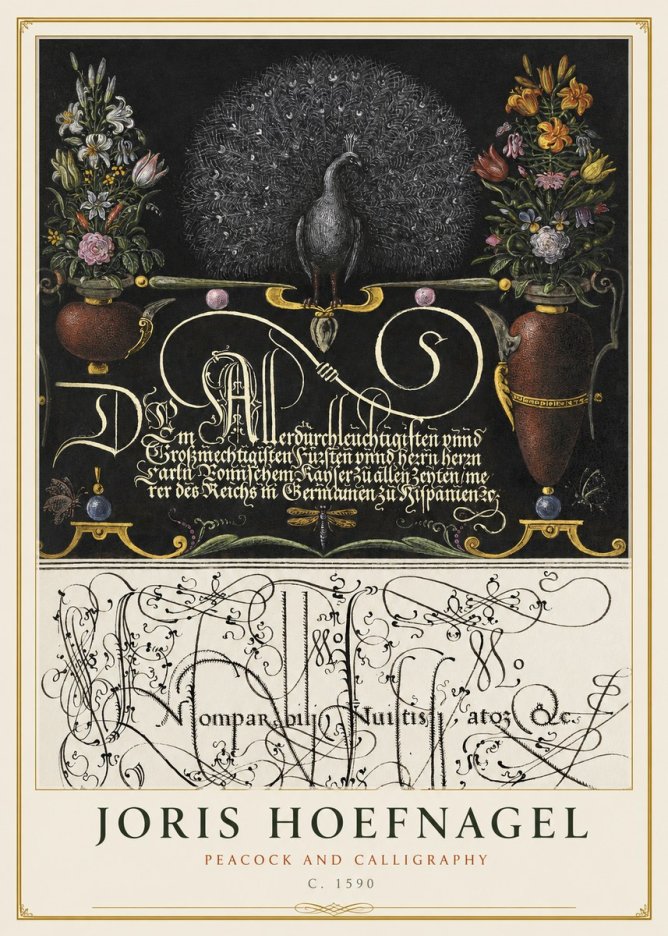 Joris Hoefnagel Peacock and Calligraphy No1 - Poster