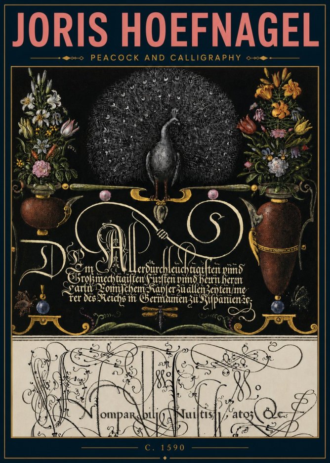 Joris Hoefnagel Peacock and Calligraphy No5 - Poster