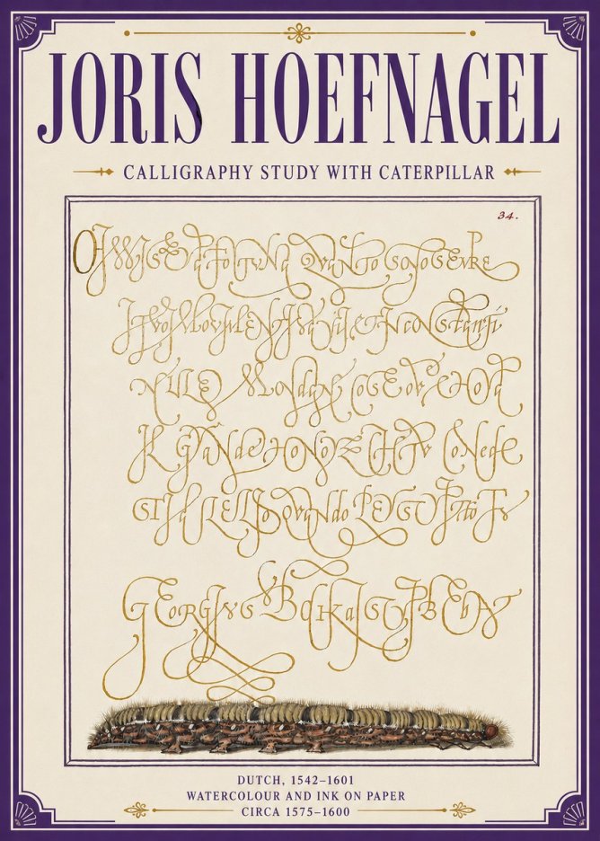 Joris Hoefnagel Calligraphy Study with Caterpillar No6 - Poster