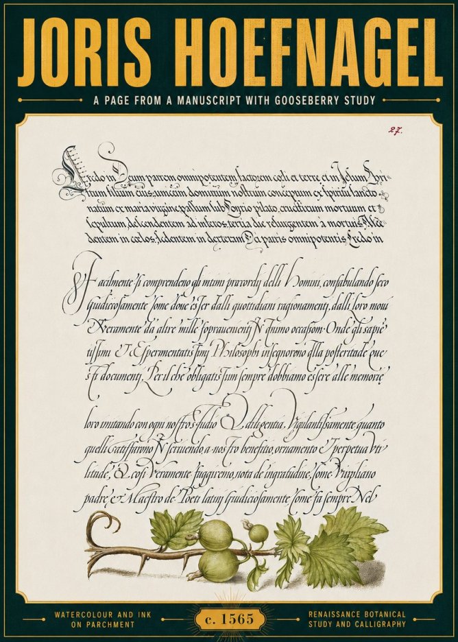 Joris Hoefnagel A Page from a Manuscript with Gooseberry Study No6 - Poster