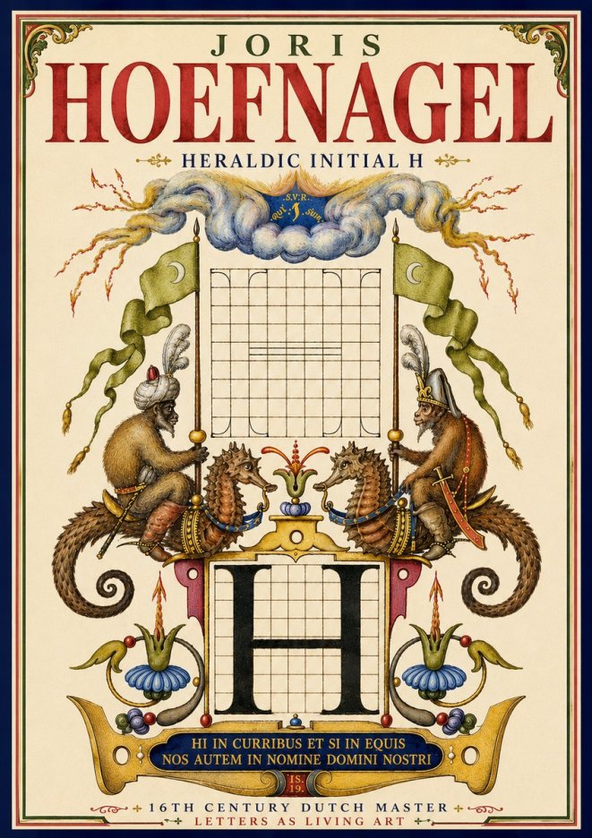 Joris Hoefnagel Heraldic Initial H No5 - Poster