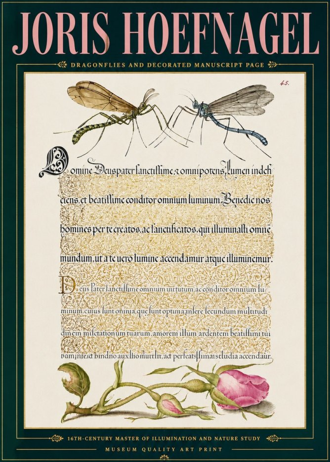 Joris Hoefnagel Dragonflies and Decorated Manuscript Page No5 - Poster