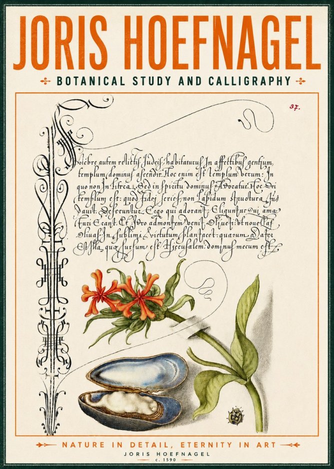 Joris Hoefnagel Botanical Study and Calligraphic Page No4 - Poster