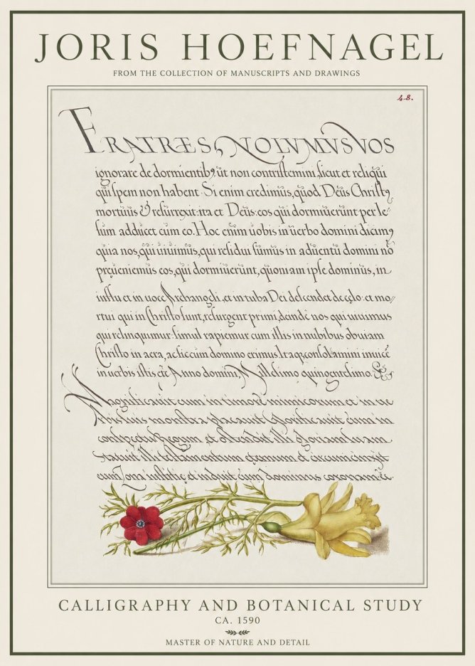 Joris Hoefnagel Calligraphy and Botanical Study I No1 - Poster