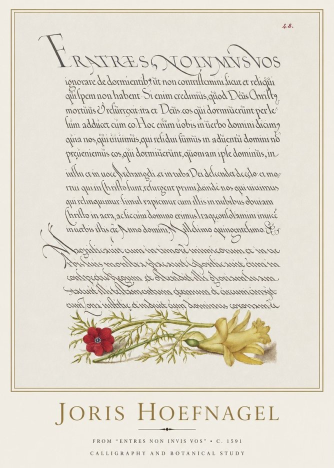 Joris Hoefnagel Calligraphy and Botanical Study I No2 - Poster