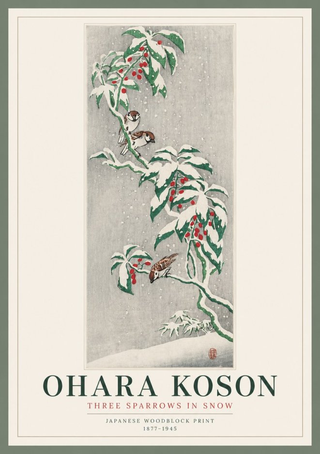 Ohara Koson Three Sparrows in Snow No2 - Poster