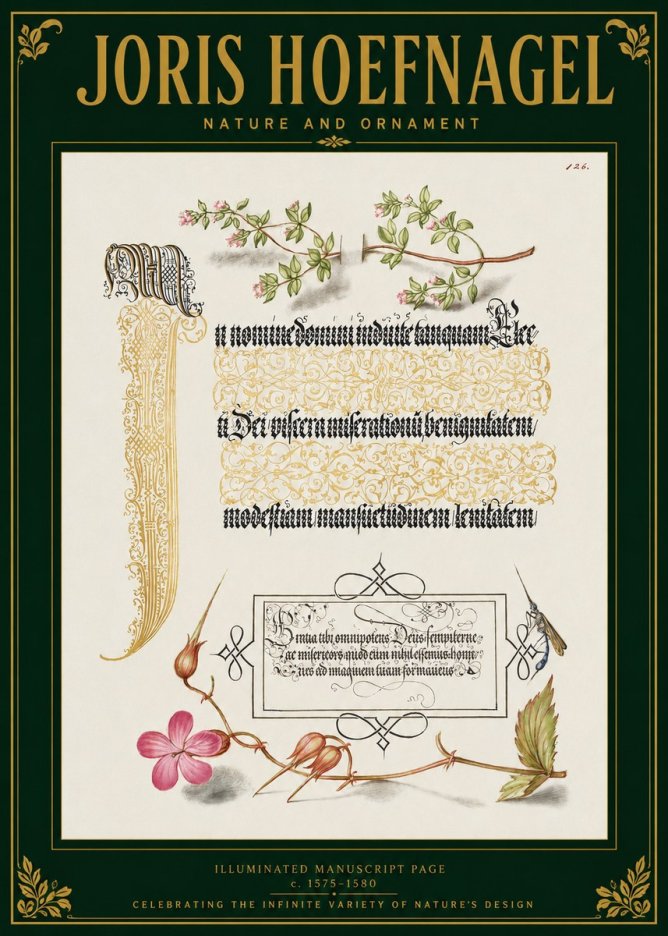Joris Hoefnagel Illuminated Manuscript Page with Flowers and Insect No3 - Poster