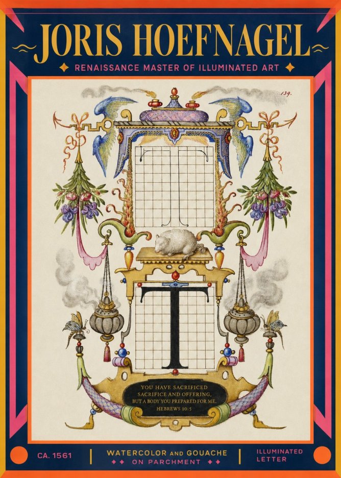 Joris Hoefnagel Letter T with Biblical Verse No2 - Poster