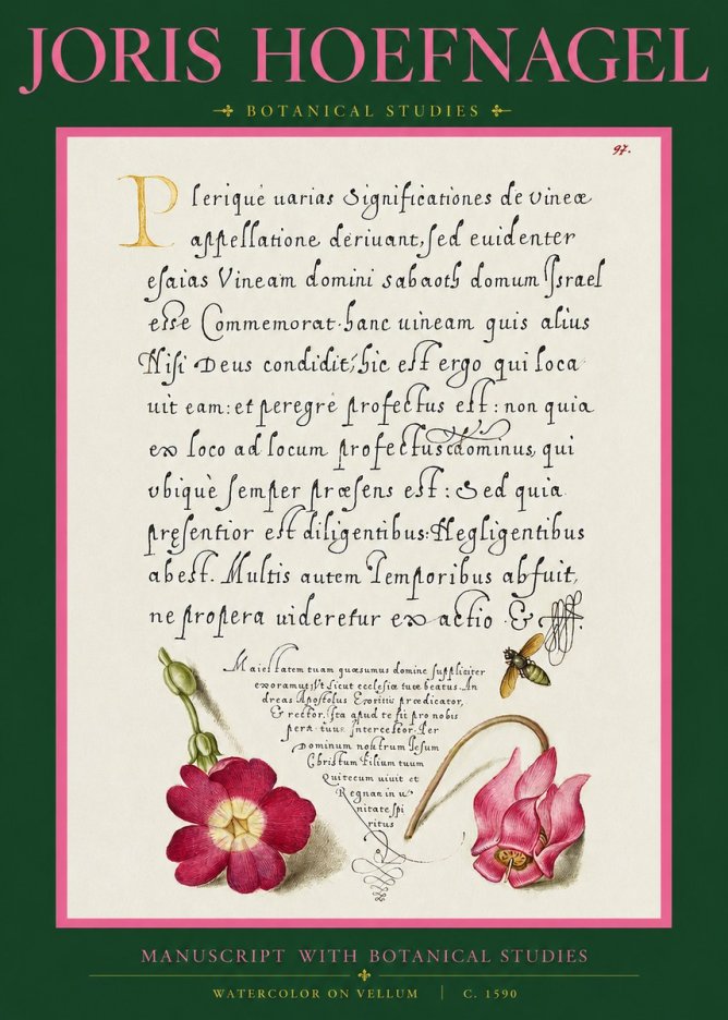 Joris Hoefnagel Manuscript with Botanical Studies No2 - Poster