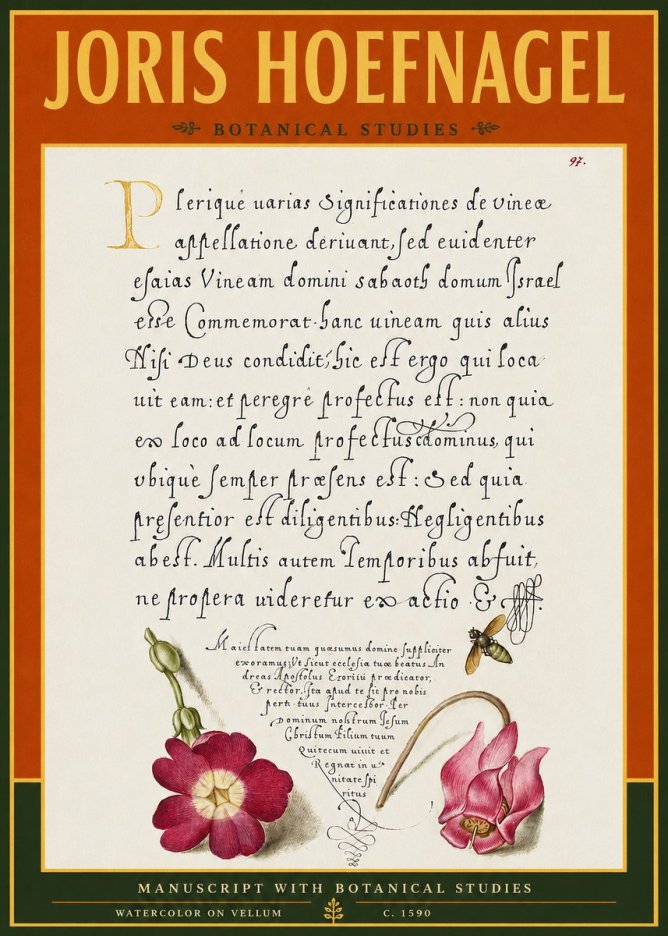Joris Hoefnagel Manuscript with Botanical Studies No4 - Poster